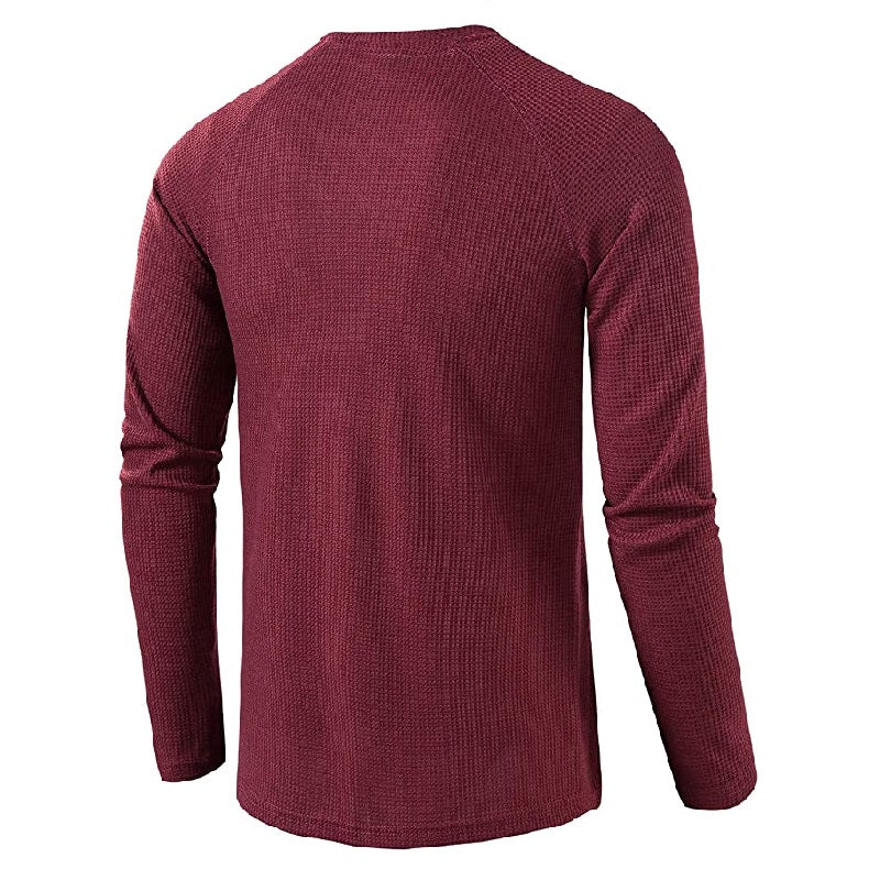 Men's Long Sleeve Henley T Shirts Waffle in Red Wine
