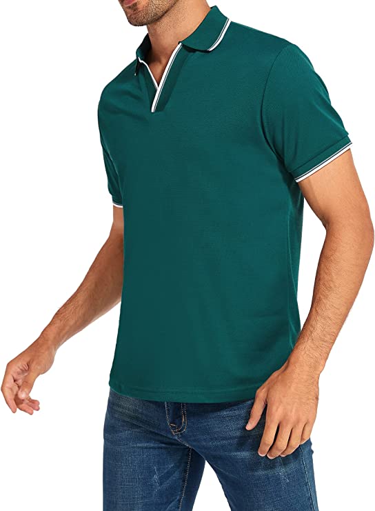 Men's V-neck Collar Polo Shirt Casual Summer Basic Tops in Green