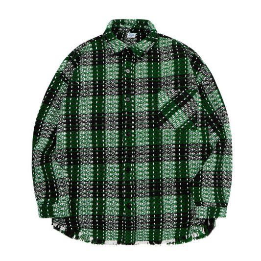 Men's Designed Shirts Jacket Long Sleeve Plaid Fringe Coat