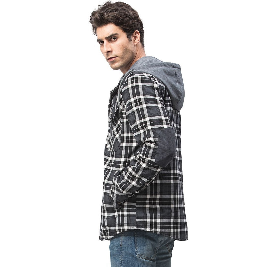 Men's Flannel Sherpa Lined Shirt Jackets Checkered with Hood