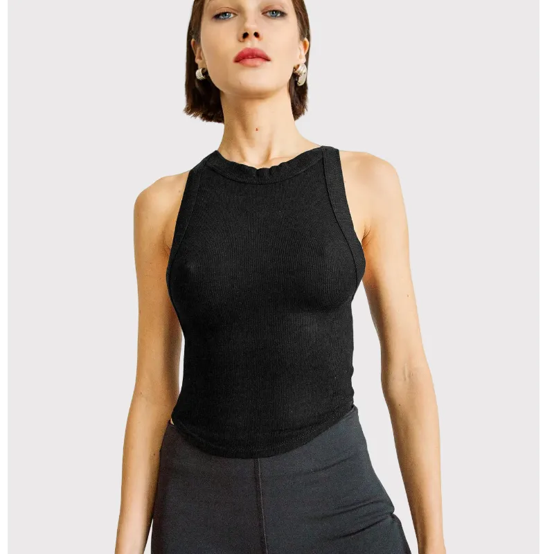 Black Crop Tank Top with Tie Back