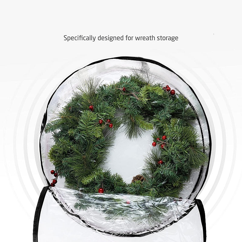 2-Pack Christmas Wreath Storage Bag Clear PVC Plastic with Zippers and Reinforced Handles