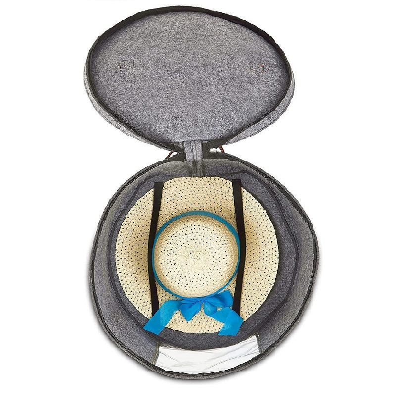 Foldable Round Hat Storage Box with Lid Decorative Closet Organizer