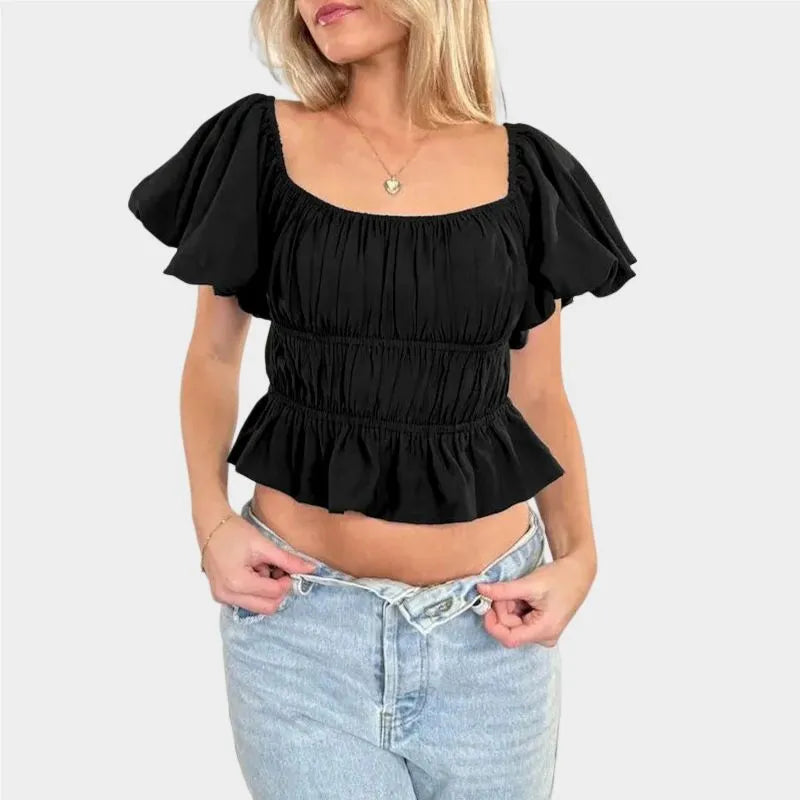 Black Puff Sleeve Crop Top