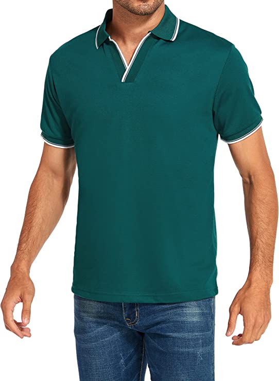 Men's V-neck Collar Polo Shirt Casual Summer Basic Tops in Green