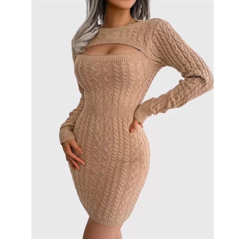Cable Knit Dress Bust Cut out Sexy Sweater Dress Bodycorn Fit