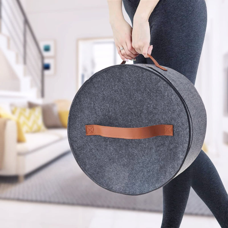 Foldable Round Hat Storage Box with Lid Decorative Closet Organizer