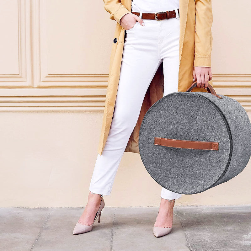 Foldable Round Hat Storage Box with Lid Decorative Closet Organizer