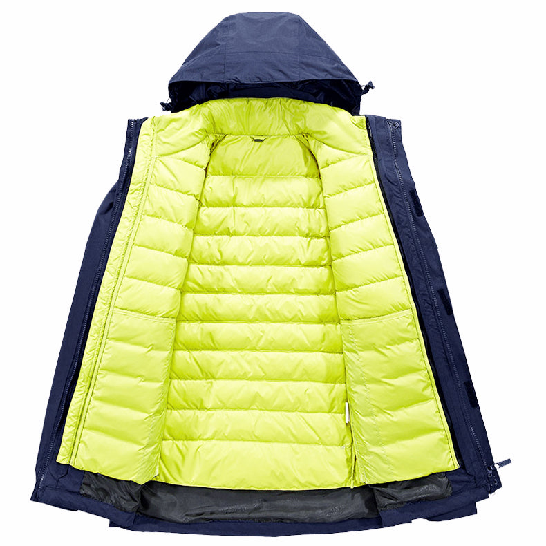 Men's 3-in-1 Waterproof Ski Jacket Hooded Down Linned Snow Coats in Navy