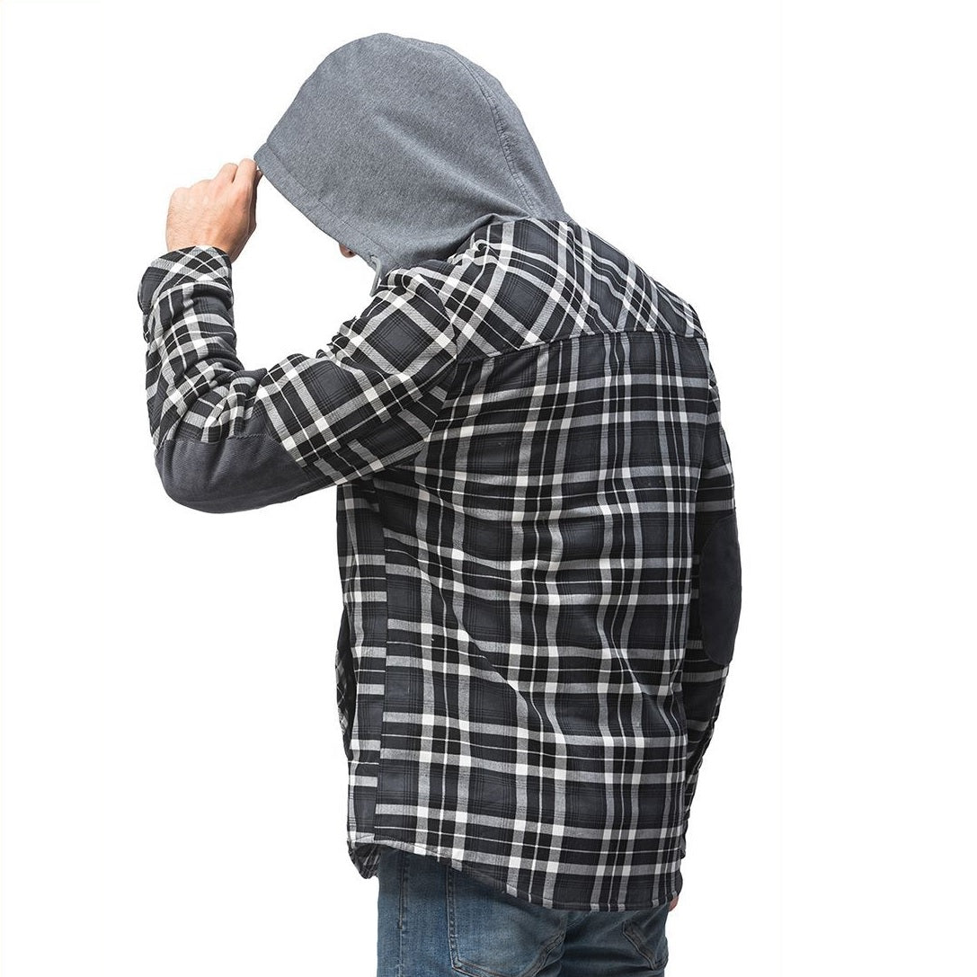 Men's Flannel Sherpa Lined Shirt Jackets Checkered with Hood