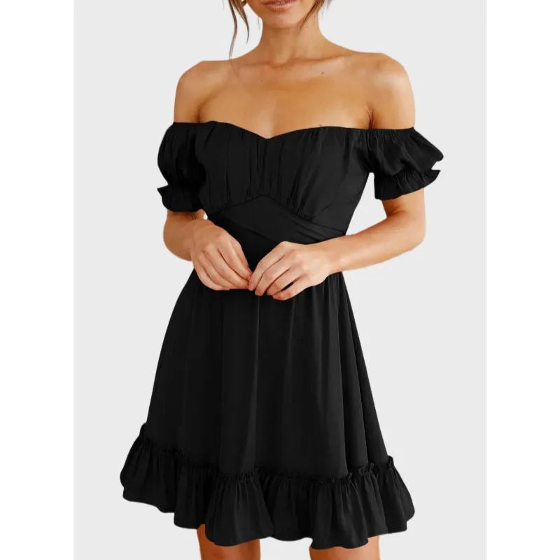 Black Off The Shoulder Dress Ruffle Dress for Women
