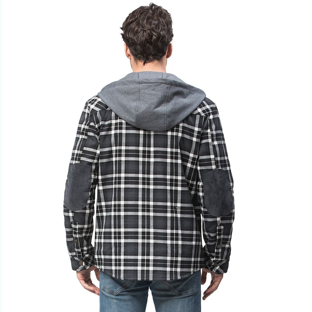 Men's Flannel Sherpa Lined Shirt Jackets Checkered with Hood