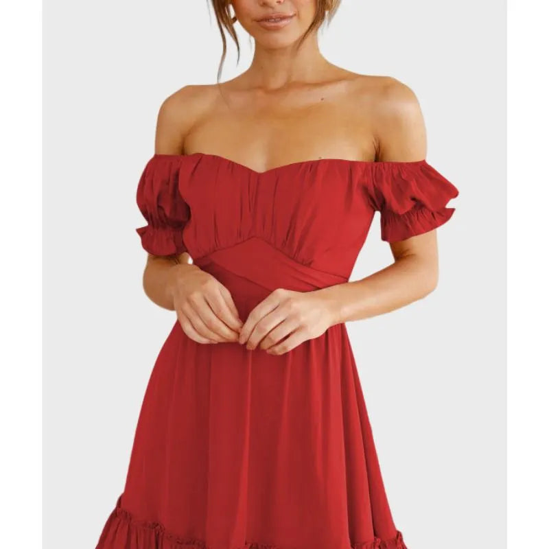 Red Off The Shoulder Dress Ruffle Dress for Women