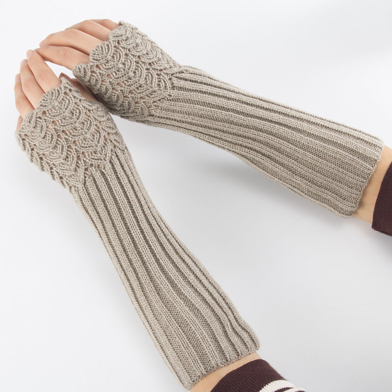 Long Fingerless Gloves Dragon Scale Crochet in Grey