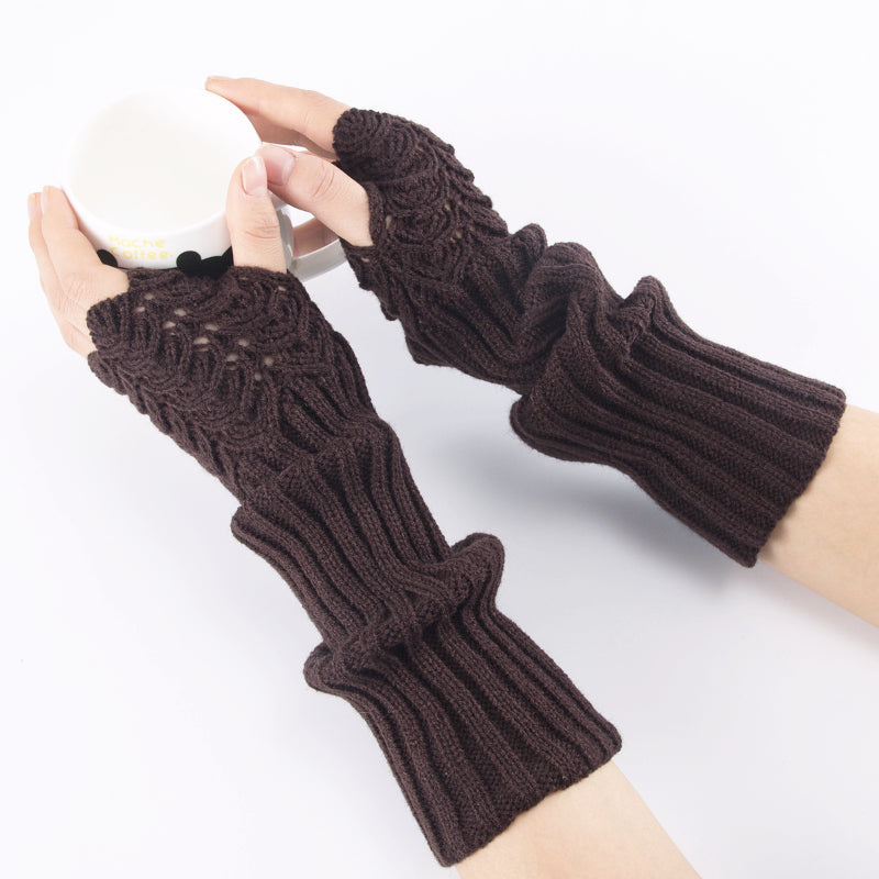 Long Fingerless Gloves Dragon Scale Crochet in Brown