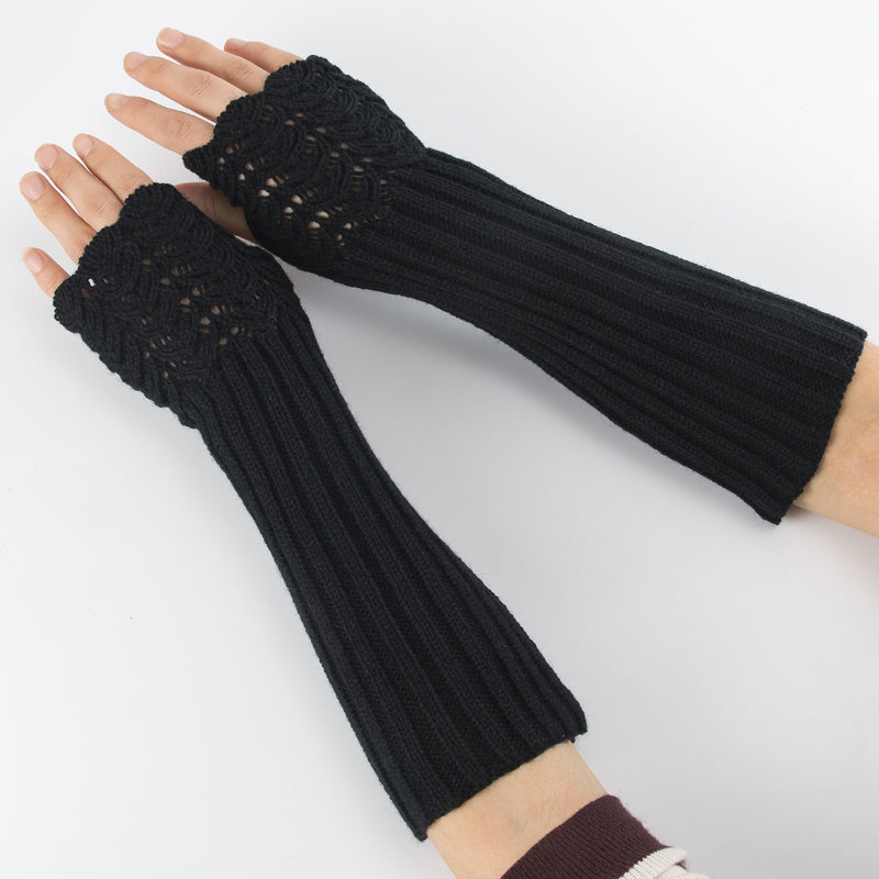 Long Black Fingerless Gloves Dragon Scale Crochet