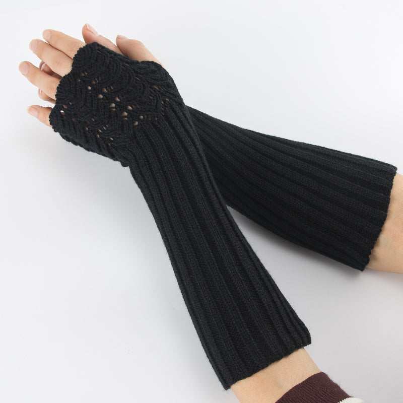 Long Black Fingerless Gloves Dragon Scale Crochet