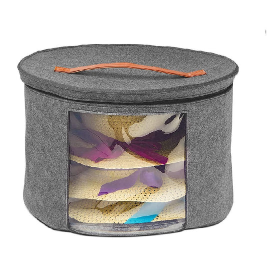 Foldable Round Hat Storage Box with Lid Decorative Closet Organizer