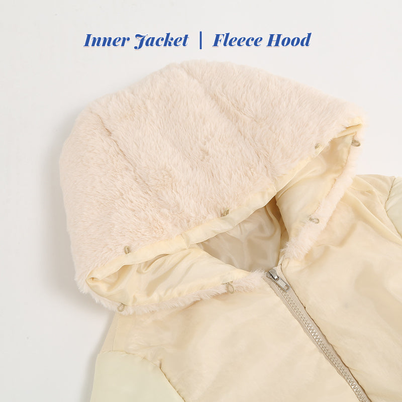 Women's 2-in-1 Winter Coat with Inner Warm Fleece Coat Fur Collar Long Padding Jacket in Brown