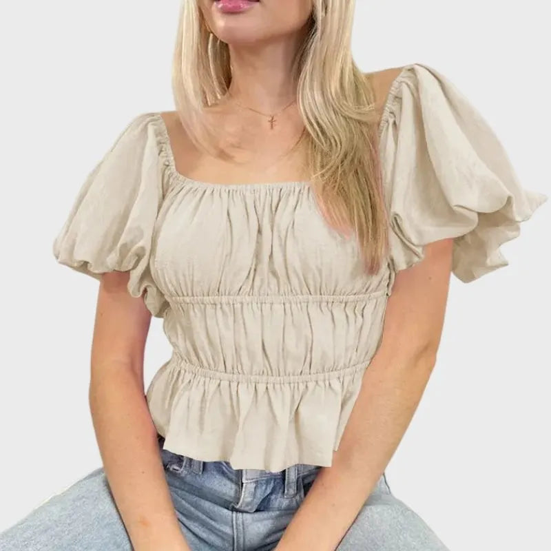 Off The Shoulder Ruffle Crop Top with Puffy Sleeves