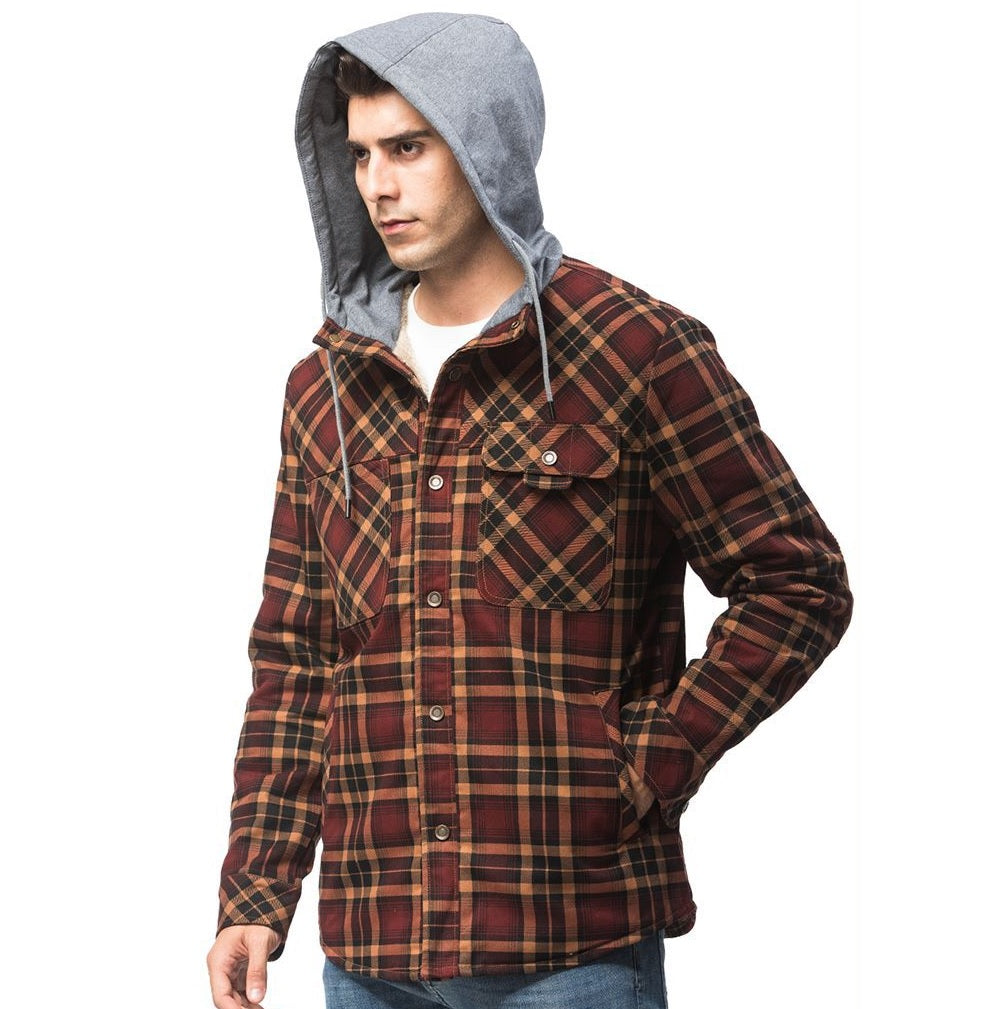 Mens Flannel Sherpa Jacket Checkered with Hood