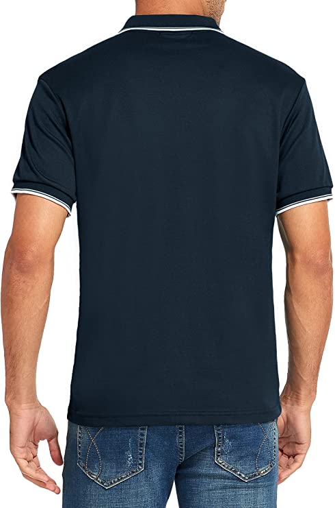 Men's V-neck Collar Polo Shirt Casual Summer Basic Tops in Navy