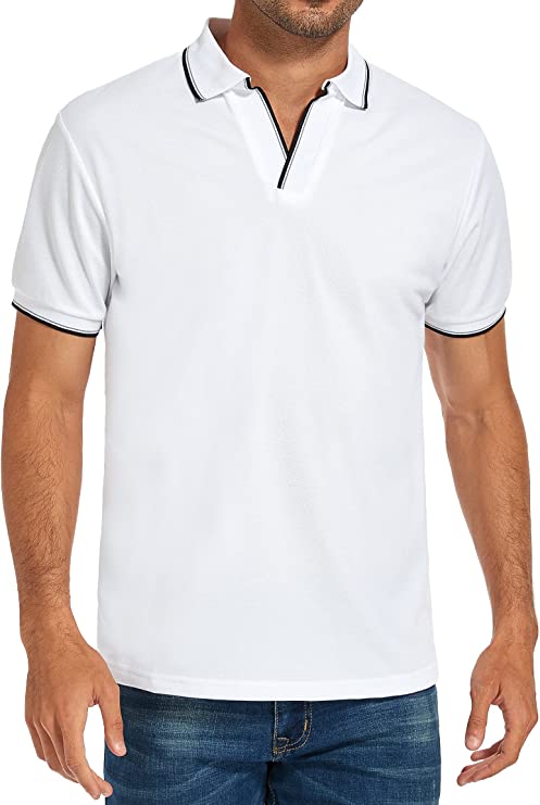 Men's V-neck Collar Polo Shirt Casual Summer Basic Tops in White