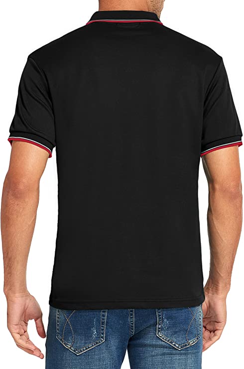 Men's V-neck Collar Polo Shirt Casual Summer Basic Tops in Black