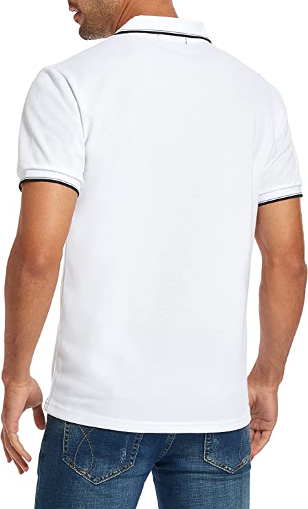 Men's V-neck Collar Polo Shirt Casual Summer Basic Tops in White