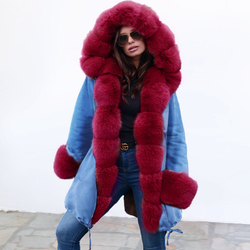 Womens Parka Jacket with Fur Collar Heavyweight Performace Parka in Blue