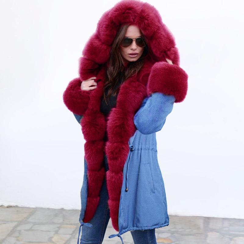 Womens Parka Jacket with Fur Collar Heavyweight Performace Parka in Blue