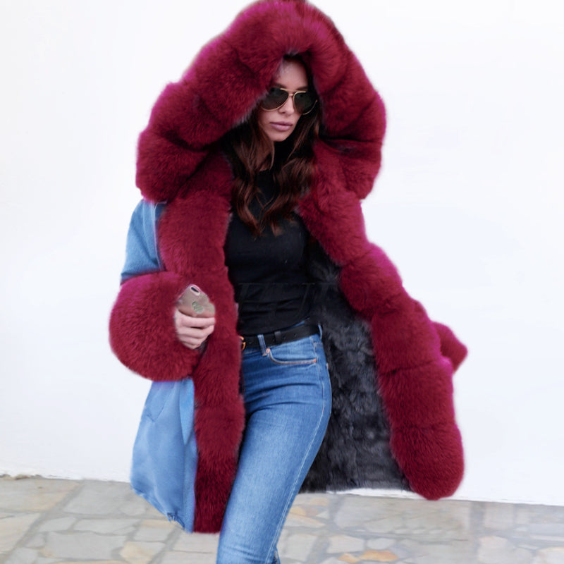 Womens Parka Jacket with Fur Collar Heavyweight Performace Parka in Blue