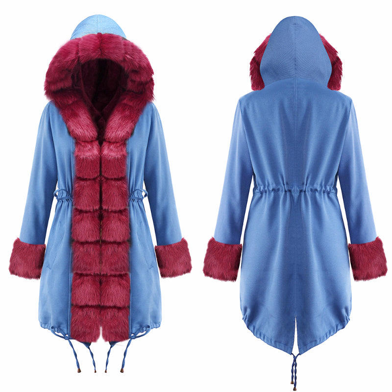 Womens Parka Jacket with Fur Collar Heavyweight Performace Parka in Blue