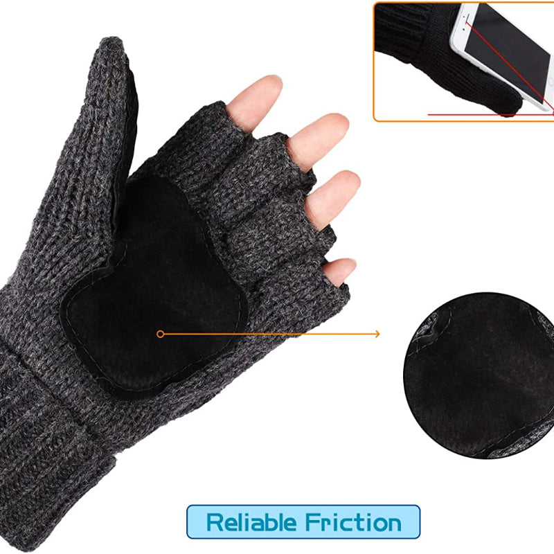 Wool Fingerless Gloves with Flap Unisex Biker Gloves