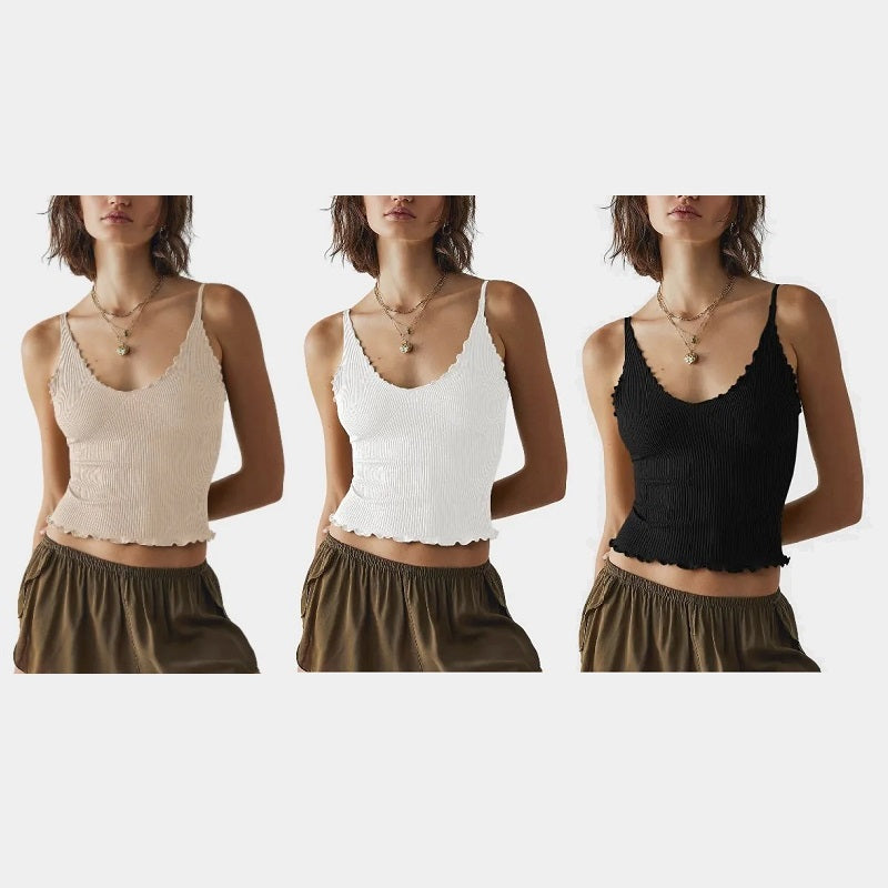Spaghetti Strap Crop Top in Black 3 IN 1