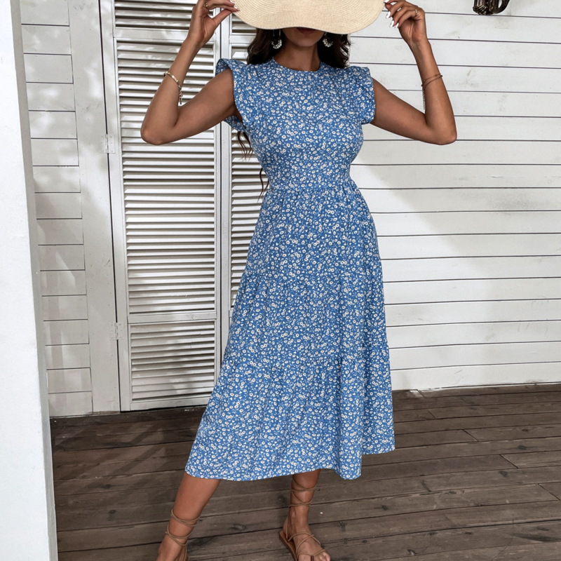 Blue Floral Midi Dress