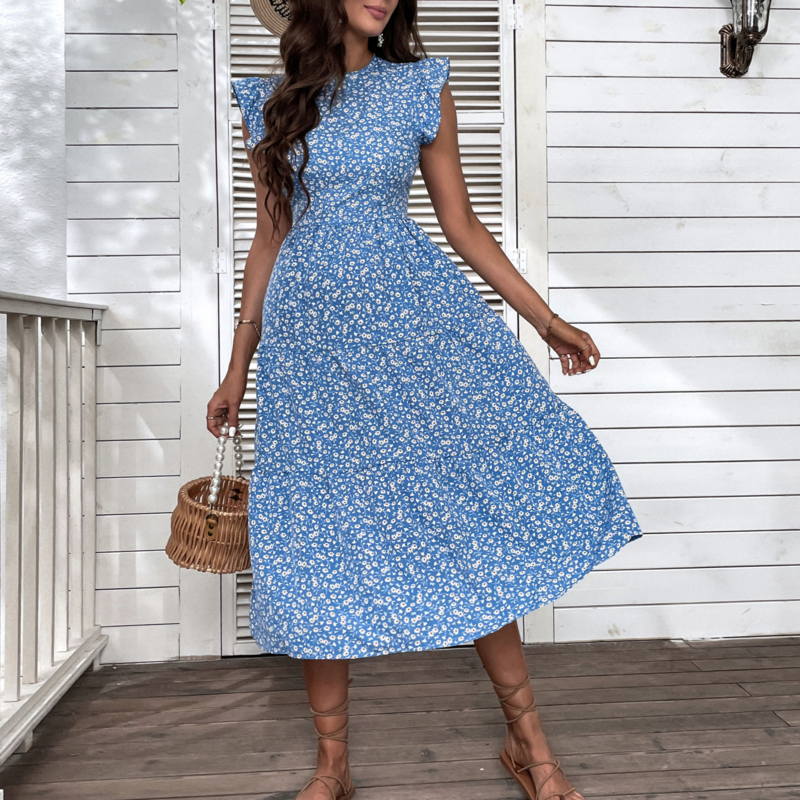 Blue Floral Midi Dress