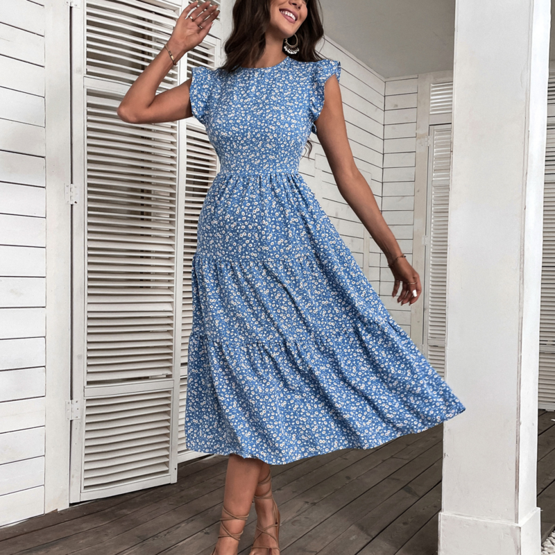 Blue Floral Midi Dress