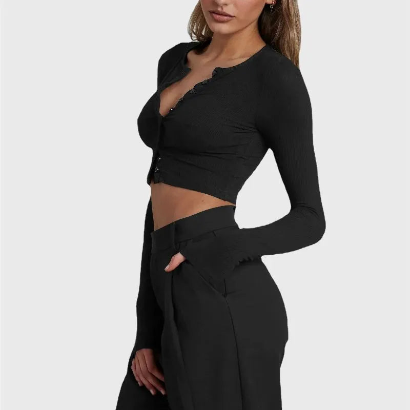 Black Crop Top Shirt Long Sleeve