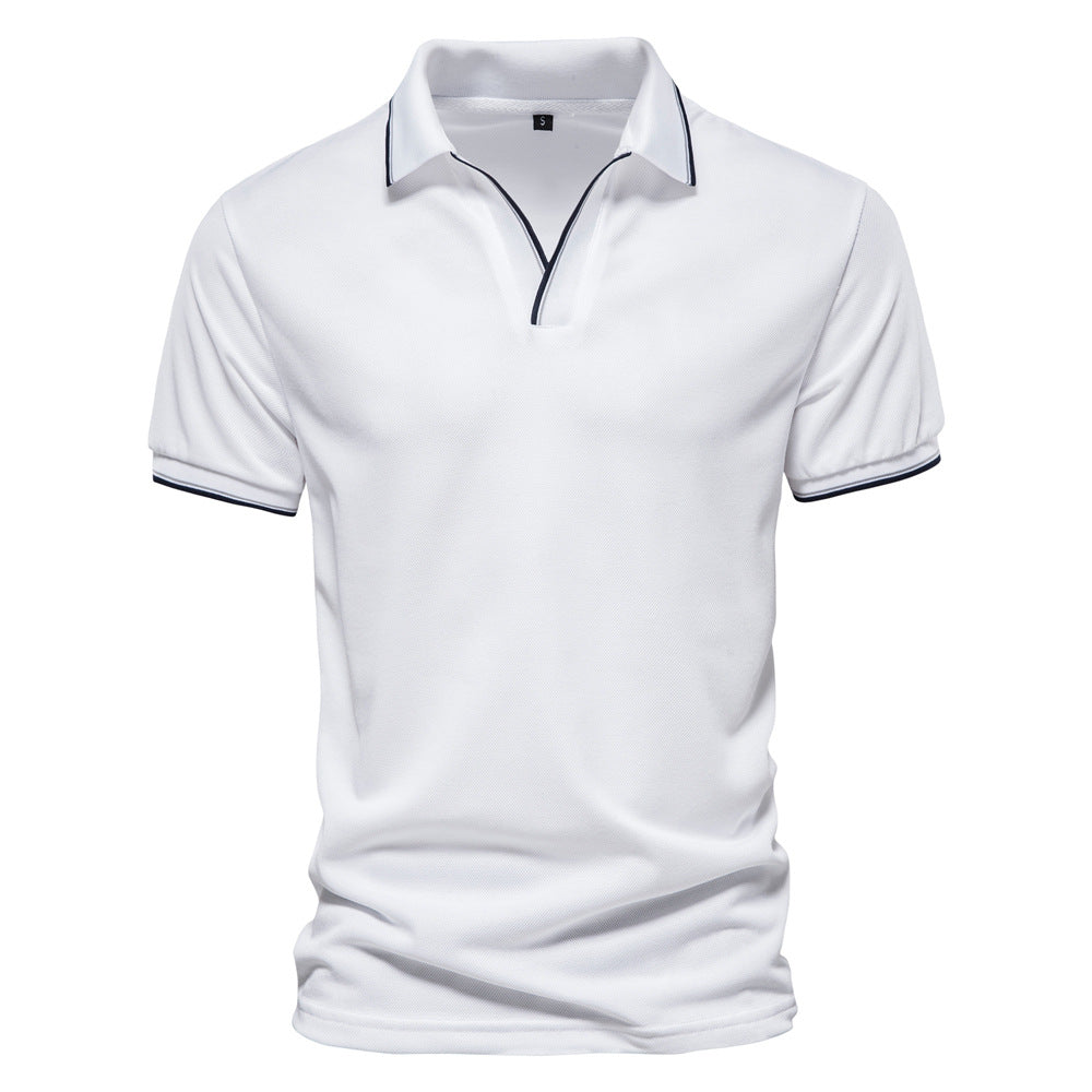 Men's V-neck Collar Polo Shirt Casual Summer Basic Tops in White