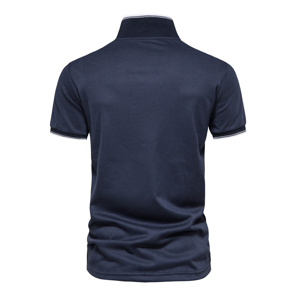 Men's V-neck Collar Polo Shirt Casual Summer Basic Tops in Navy