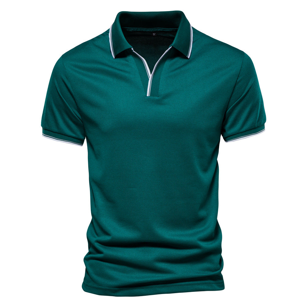 Men's V-neck Collar Polo Shirt Casual Summer Basic Tops in Green