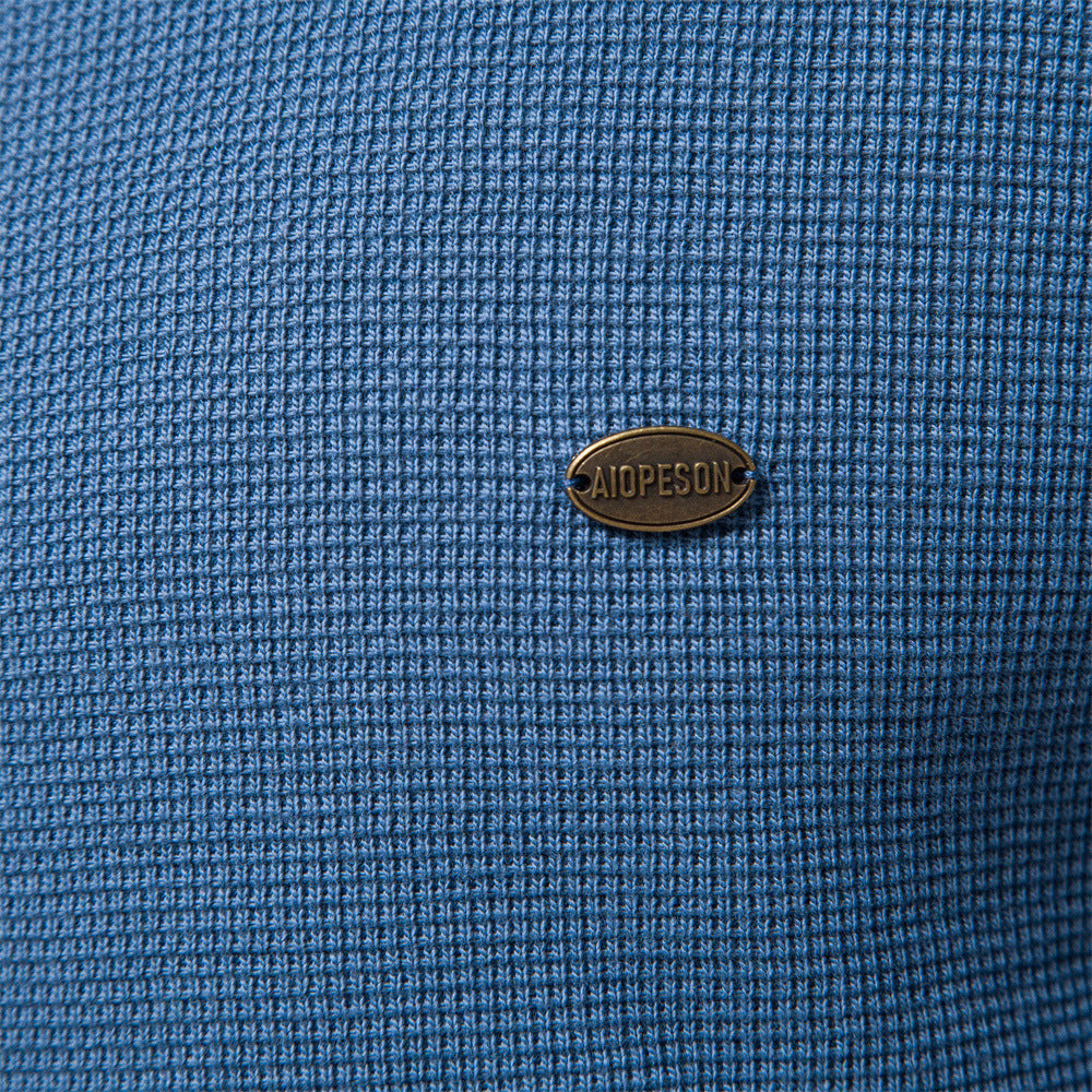 Men's Classic Waffle T-shirt Long Sleeve Three-Button Henley Collar