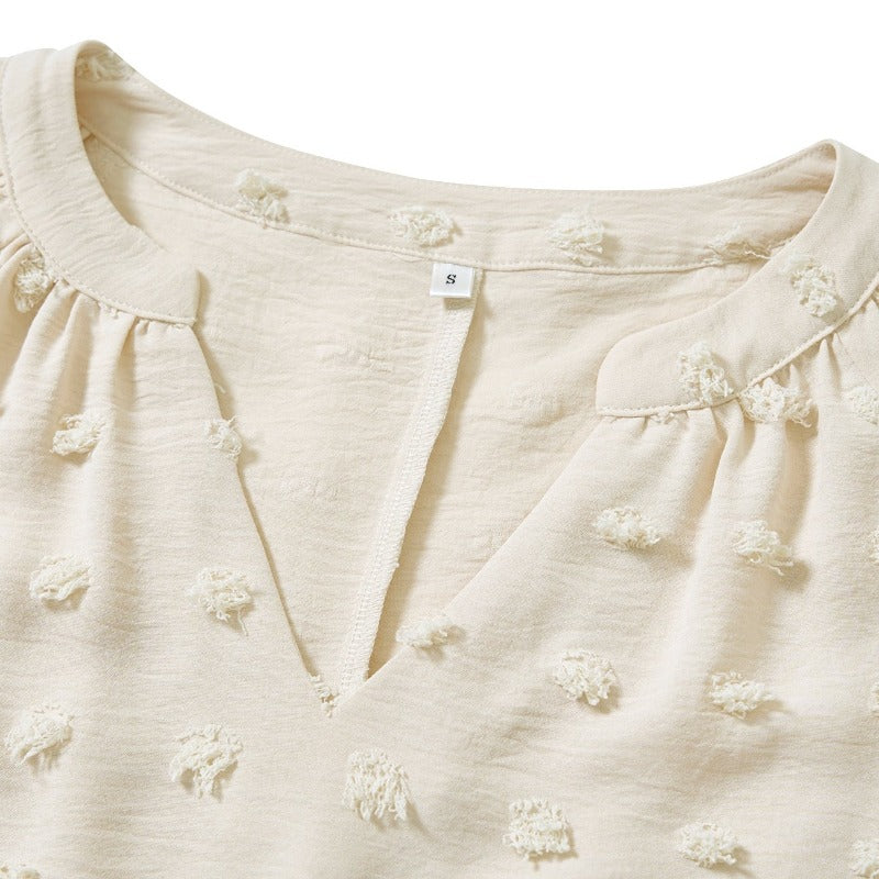 V Neck Shirt Chiffon Blouse Short Sleeve