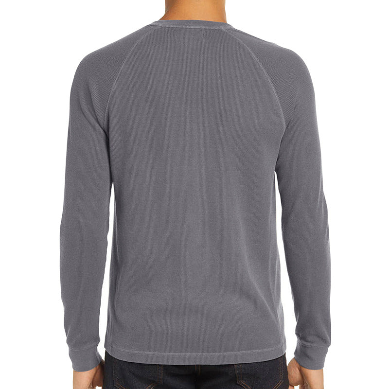 Men's Classi Henley T Shirts Waffle Long Sleeve in Gray