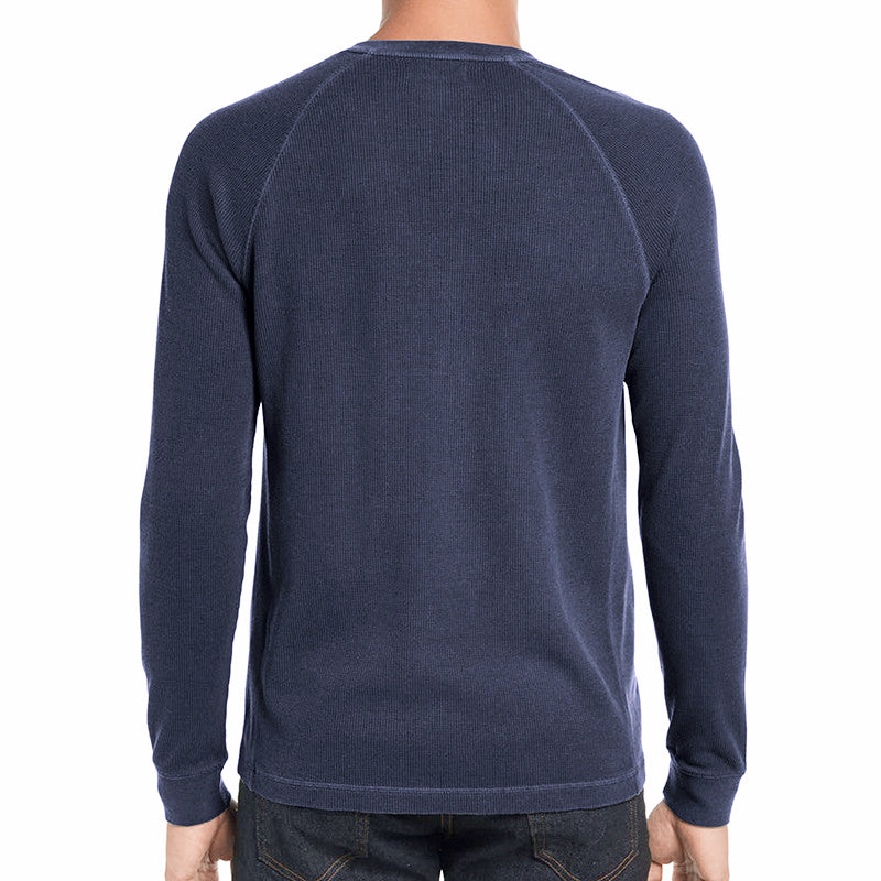 Men's Classi Henley T Shirts Waffle Long Sleeve in Navy Blue