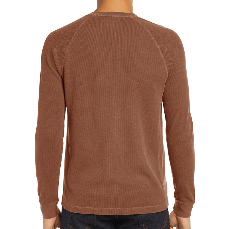 Men's Classi Henley T Shirts Waffle Long Sleeve in Kakhi