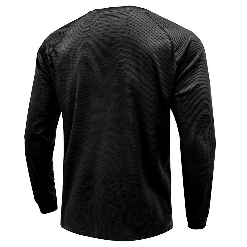 Men's Classi Henley T Shirts Waffle Long Sleeve in Black