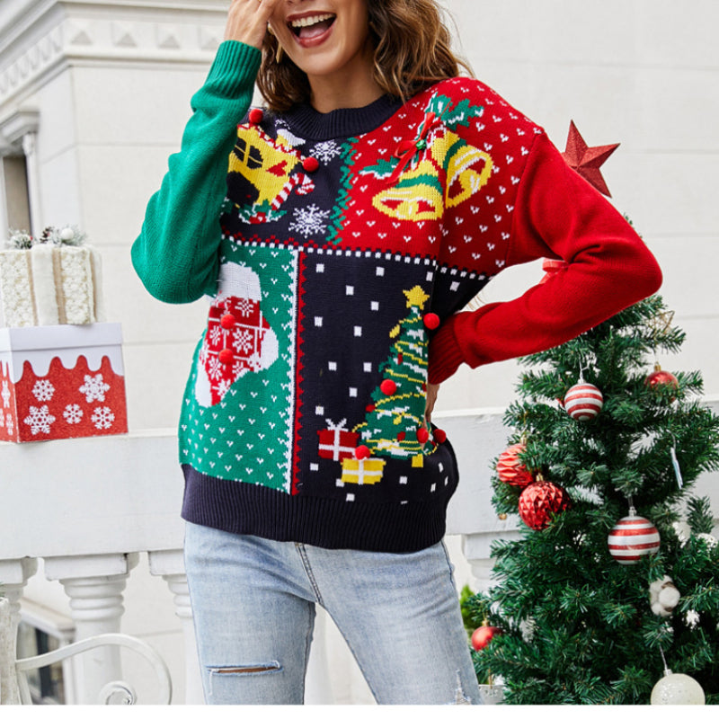 Ugly Christmas Sweater Long Sleeve Pullover Christmas Tree Print
