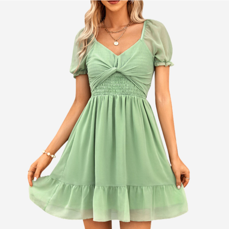 Green Holiday Dresses Puffed Short Sleeve